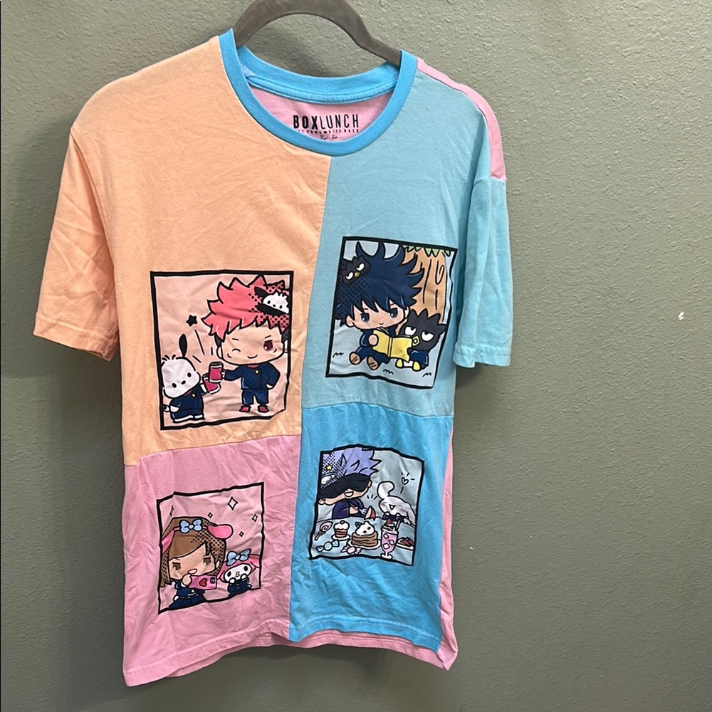 Orange and Pink Colorblock Short Sleeve Graphic Tee